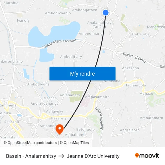 Bassin - Analamahitsy to Jeanne D'Arc University map