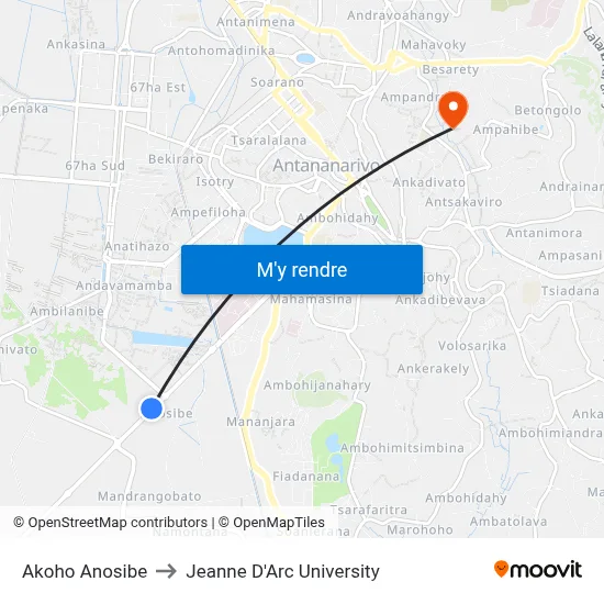 Akoho Anosibe to Jeanne D'Arc University map
