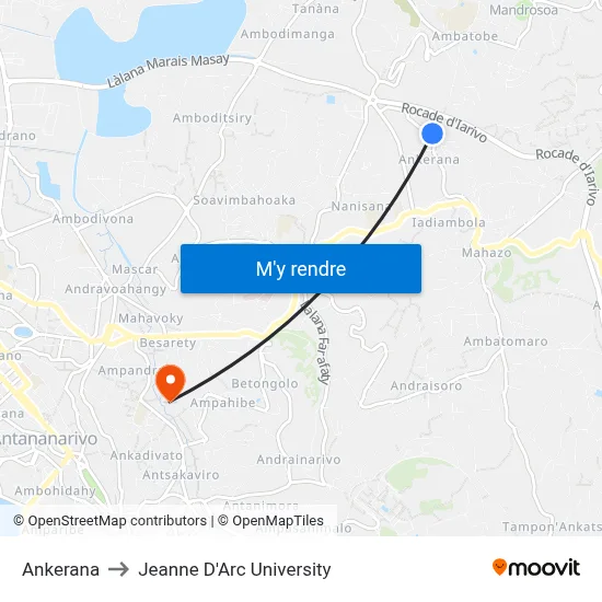 Ankerana to Jeanne D'Arc University map