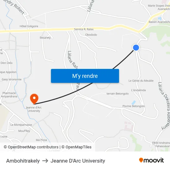 Ambohitrakely to Jeanne D'Arc University map