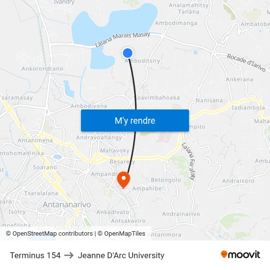 Terminus 154 to Jeanne D'Arc University map