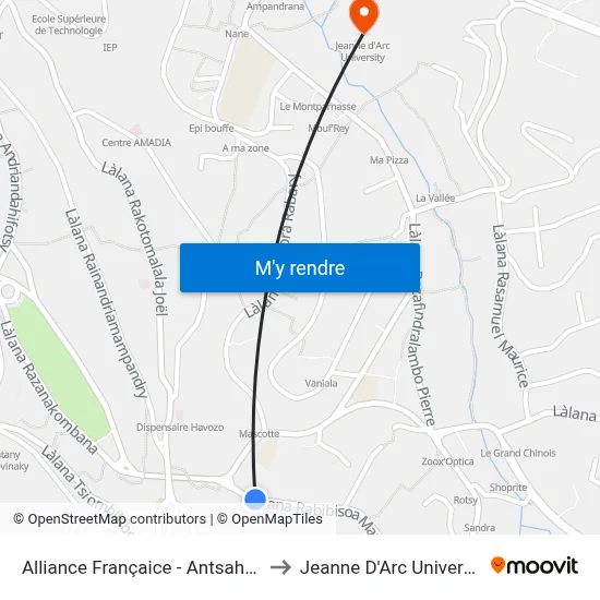 Alliance Françaice - Antsahabe to Jeanne D'Arc University map