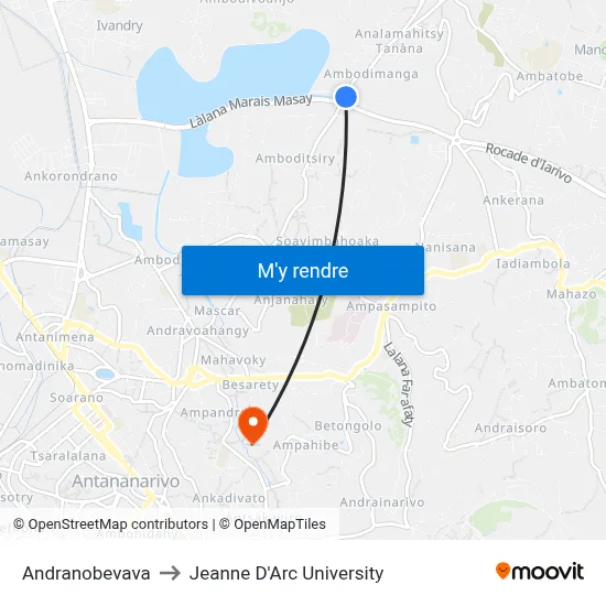 Andranobevava to Jeanne D'Arc University map