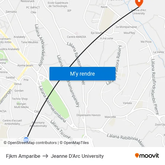 Fjkm Amparibe to Jeanne D'Arc University map