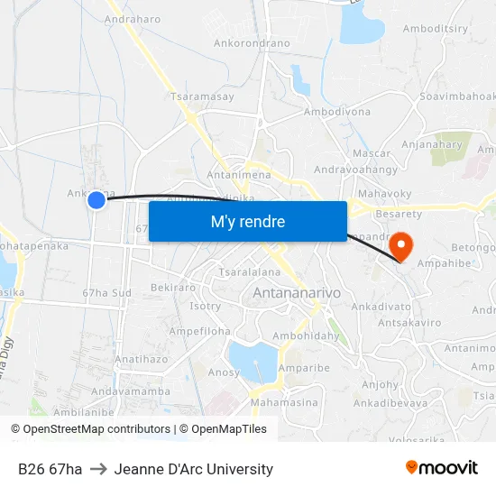 B26 67ha to Jeanne D'Arc University map