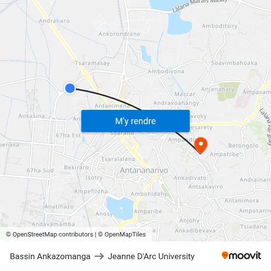 Bassin Ankazomanga to Jeanne D'Arc University map