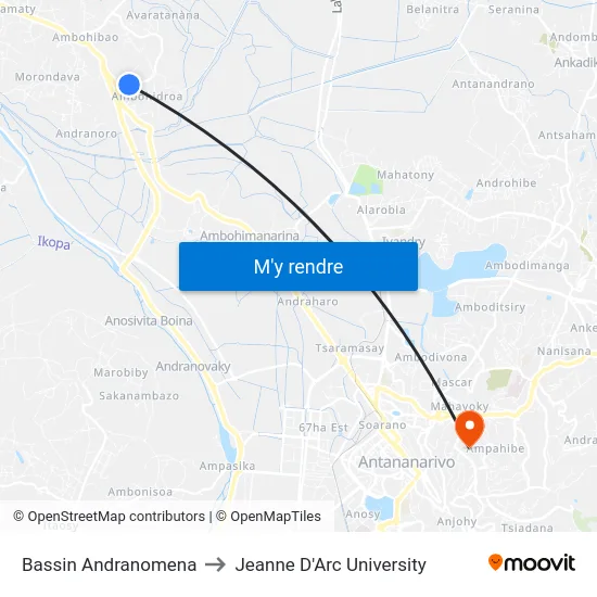 Bassin Andranomena to Jeanne D'Arc University map