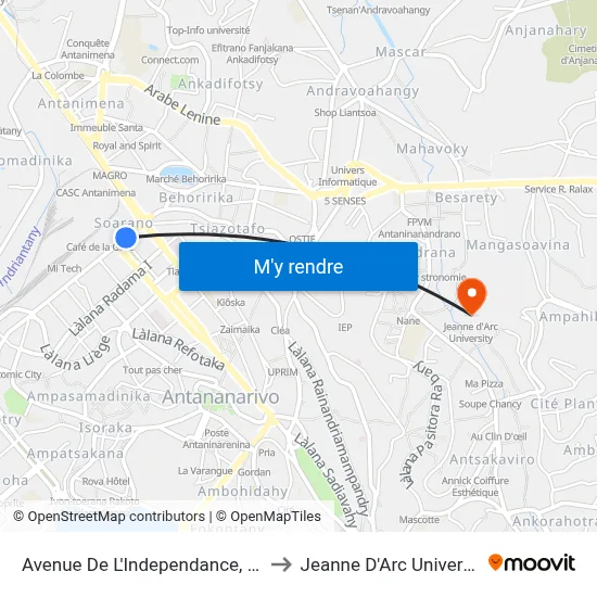Avenue De L'Independance, 101 to Jeanne D'Arc University map