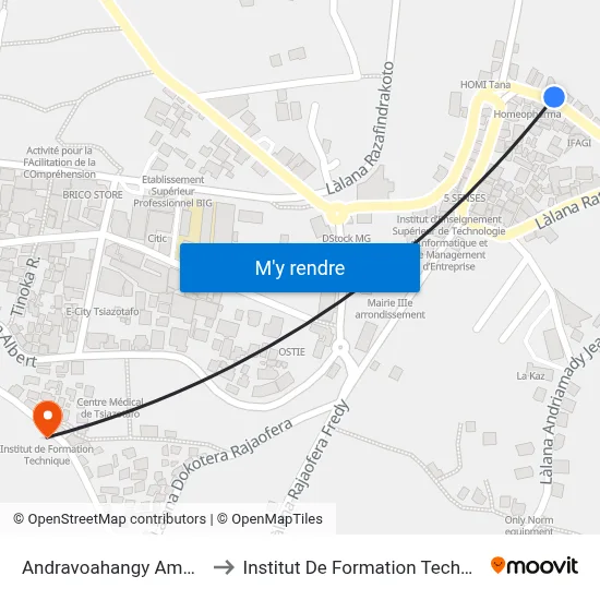 Andravoahangy Ambony to Institut De Formation Technique map