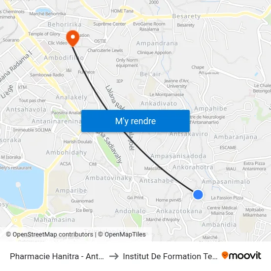 Pharmacie Hanitra - Antsakaviro to Institut De Formation Technique map