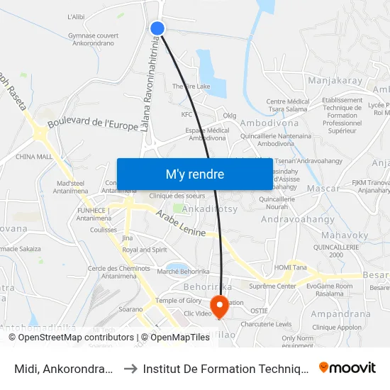 Midi, Ankorondrano to Institut De Formation Technique map