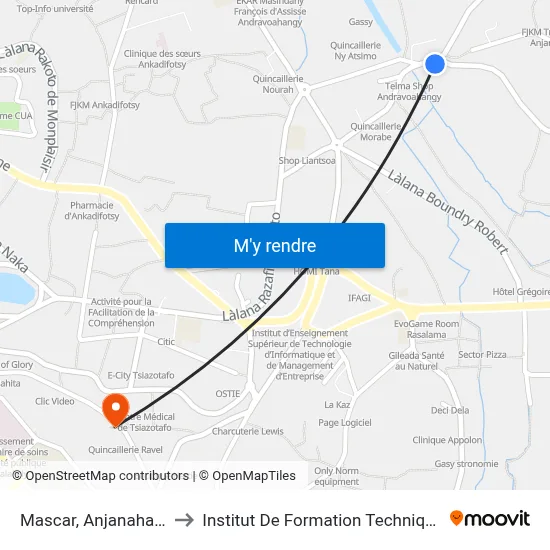 Mascar, Anjanahary to Institut De Formation Technique map