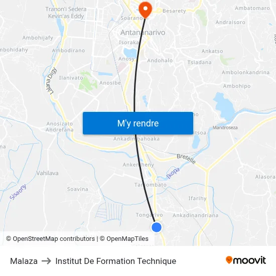 Malaza to Institut De Formation Technique map