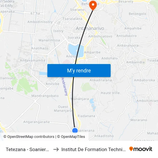 Tetezana - Soanierana to Institut De Formation Technique map