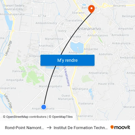 Rond-Point Namontana to Institut De Formation Technique map
