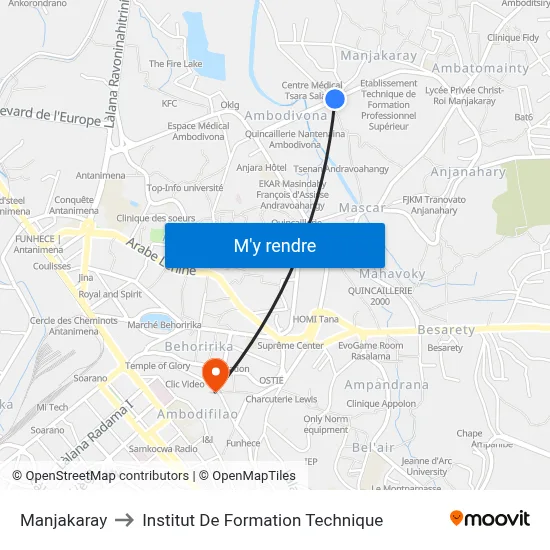 Manjakaray to Institut De Formation Technique map