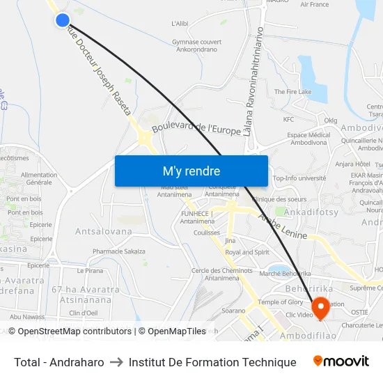 Total - Andraharo to Institut De Formation Technique map