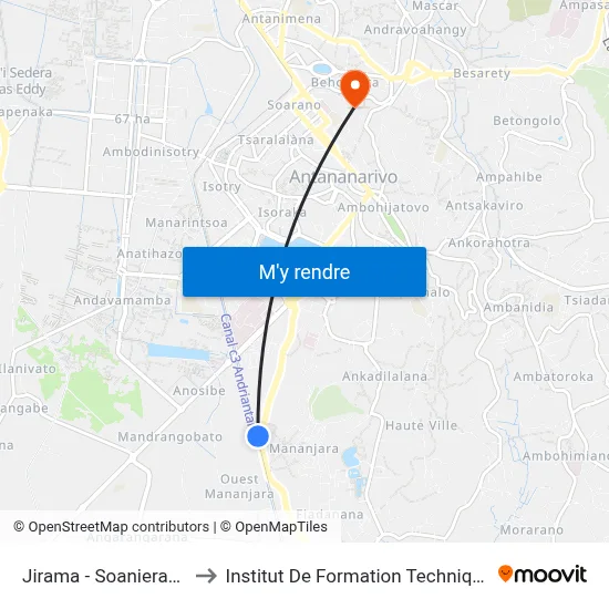 Jirama - Soanierana to Institut De Formation Technique map