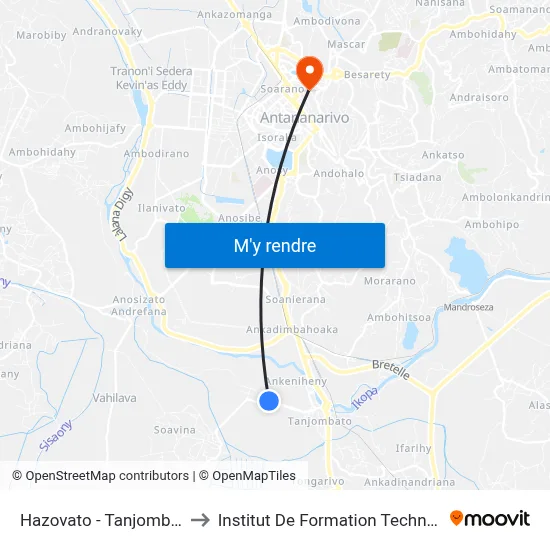 Hazovato - Tanjombato to Institut De Formation Technique map