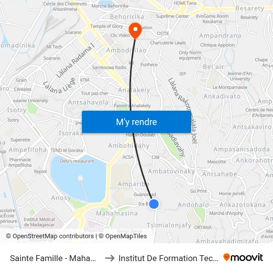 Sainte Famille - Mahamasina to Institut De Formation Technique map