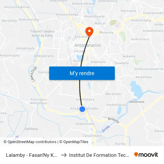 Lalamby - Fasan'Ny Karana to Institut De Formation Technique map