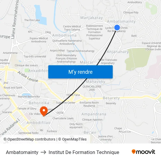 Ambatomainty to Institut De Formation Technique map