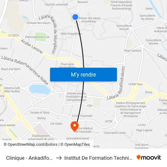 Clinique - Ankadifotsy to Institut De Formation Technique map