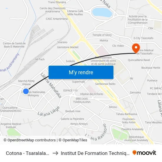 Cotona - Tsaralalana to Institut De Formation Technique map