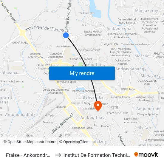 Fraise - Ankorondrano to Institut De Formation Technique map