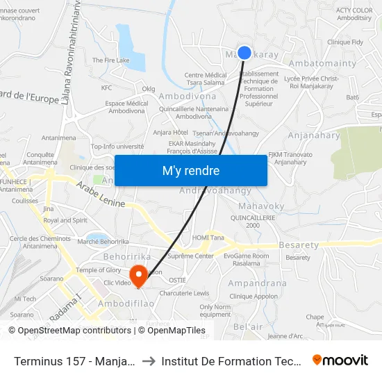 Terminus 157 - Manjakaray to Institut De Formation Technique map