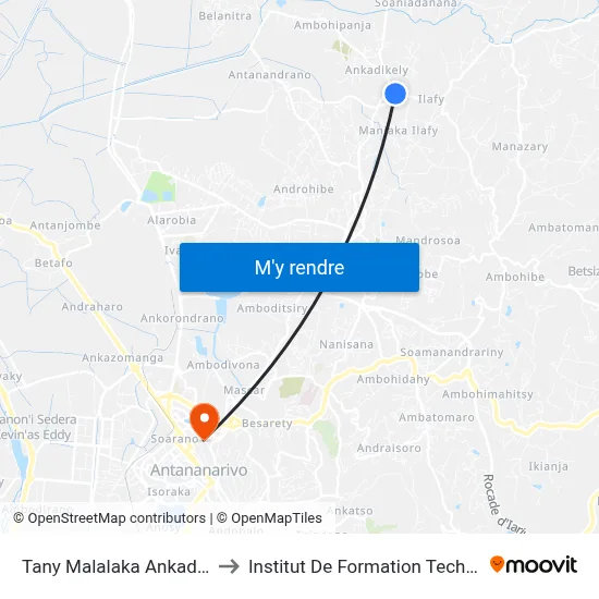 Tany Malalaka Ankadikely to Institut De Formation Technique map