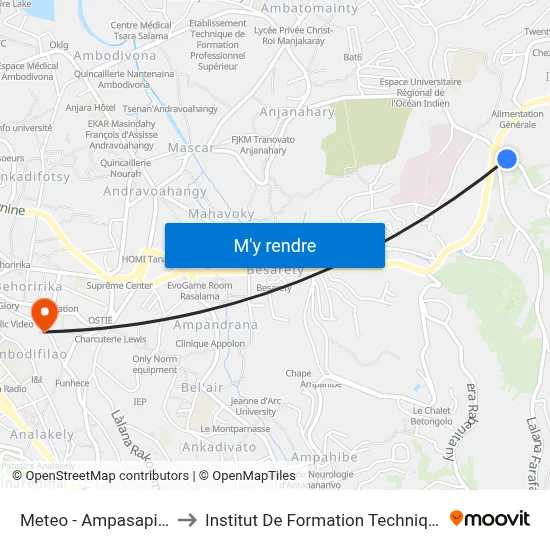 Meteo - Ampasapito to Institut De Formation Technique map