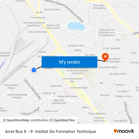 Arret Bus 8 to Institut De Formation Technique map