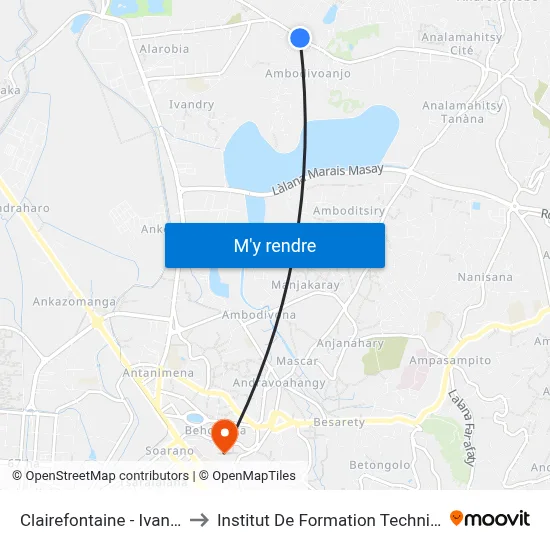 Clairefontaine - Ivandry to Institut De Formation Technique map