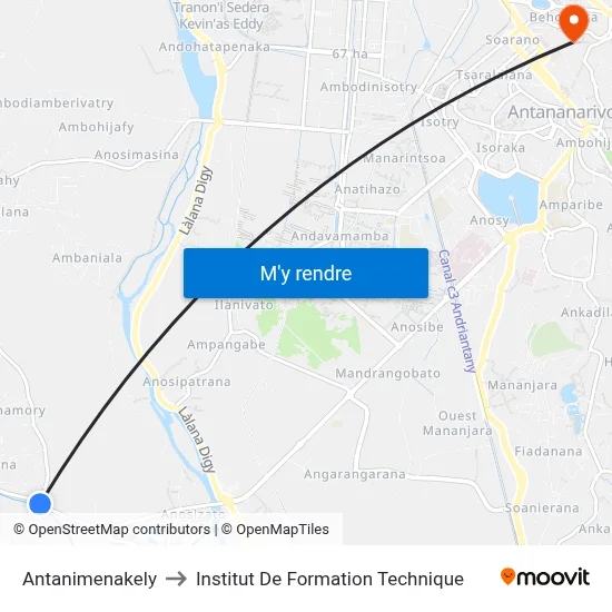 Antanimenakely to Institut De Formation Technique map