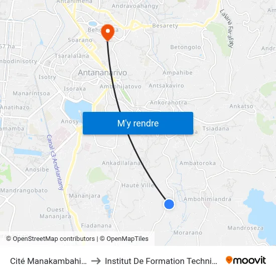 Cité Manakambahiny to Institut De Formation Technique map