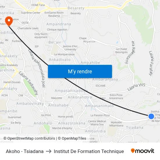 Akoho - Tsiadana to Institut De Formation Technique map