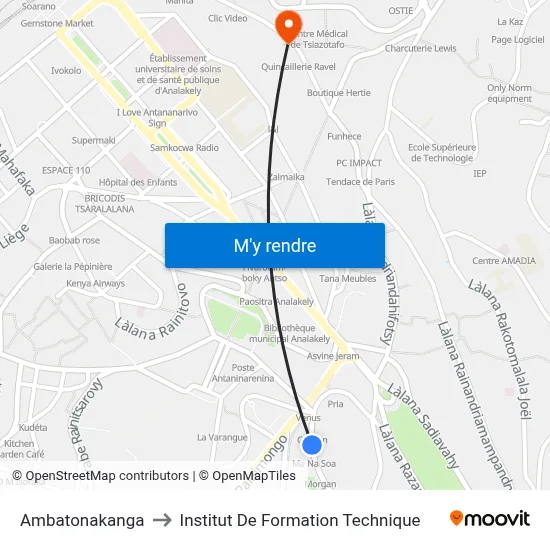 Ambatonakanga to Institut De Formation Technique map