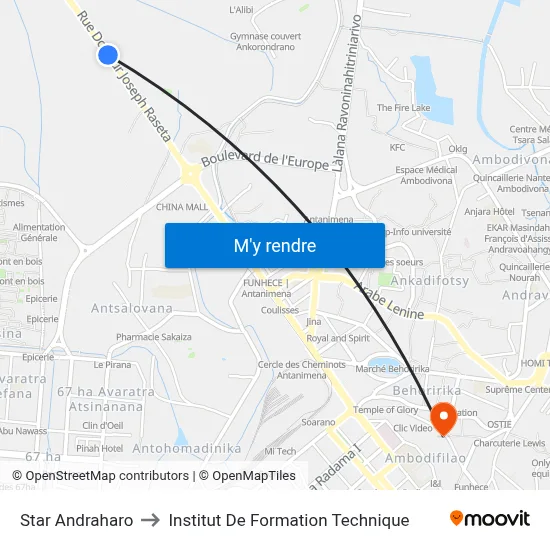 Star Andraharo to Institut De Formation Technique map