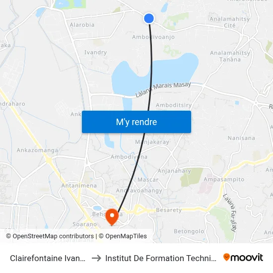 Clairefontaine Ivandry to Institut De Formation Technique map