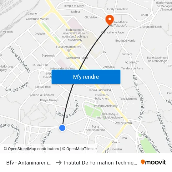 Bfv - Antaninarenina to Institut De Formation Technique map