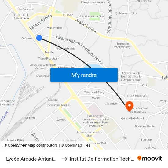 Lycée Arcade Antanimena to Institut De Formation Technique map