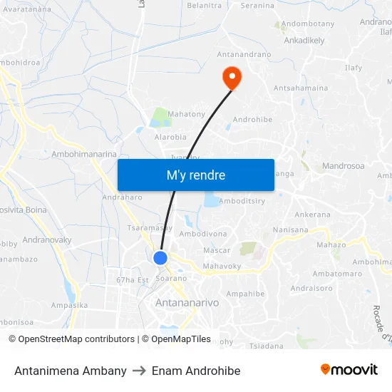 Antanimena Ambany to Enam Androhibe map