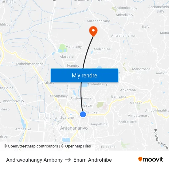 Andravoahangy Ambony to Enam Androhibe map