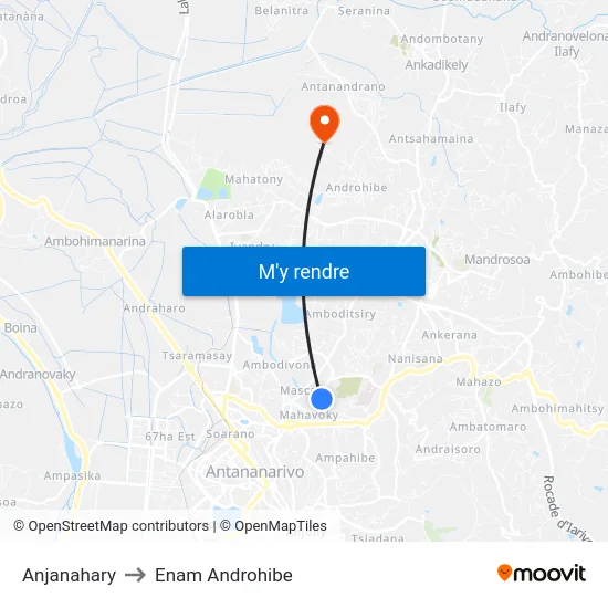 Anjanahary to Enam Androhibe map