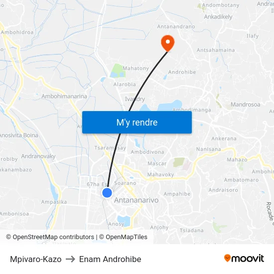 Mpivaro-Kazo to Enam Androhibe map