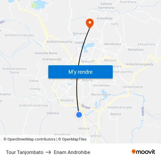 Tour Tanjombato to Enam Androhibe map