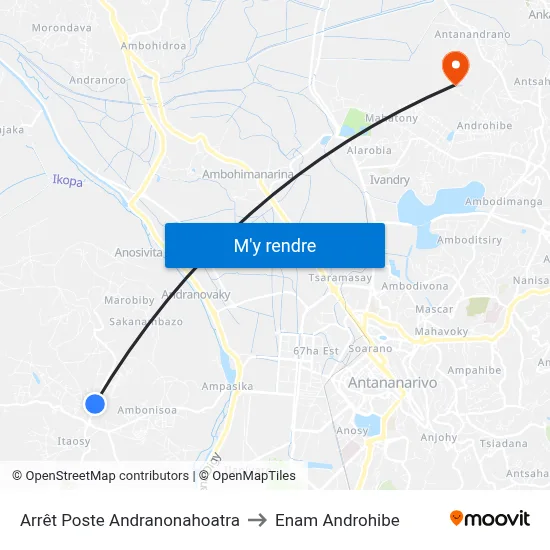 Arrêt Poste Andranonahoatra to Enam Androhibe map