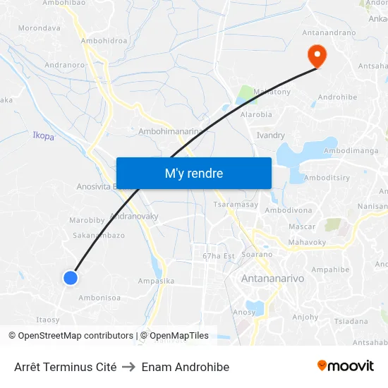 Arrêt Terminus Cité to Enam Androhibe map