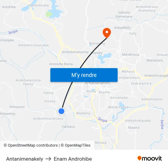 Antanimenakely to Enam Androhibe map